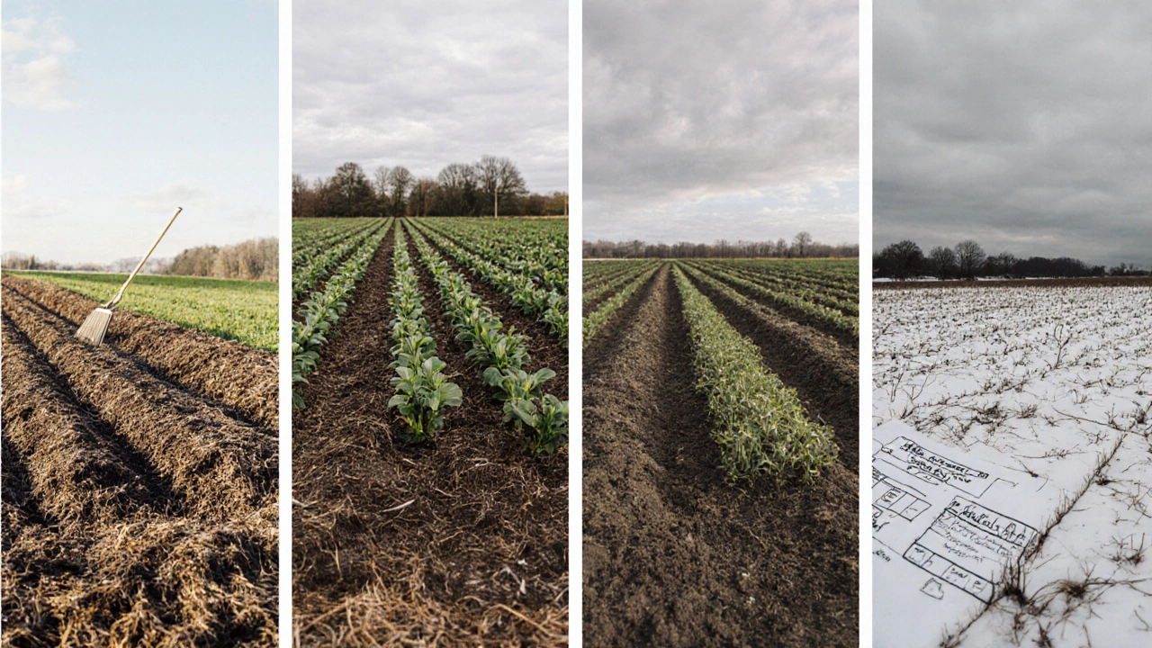 Четыре сезона восстановления почвы: от весны до зимы.