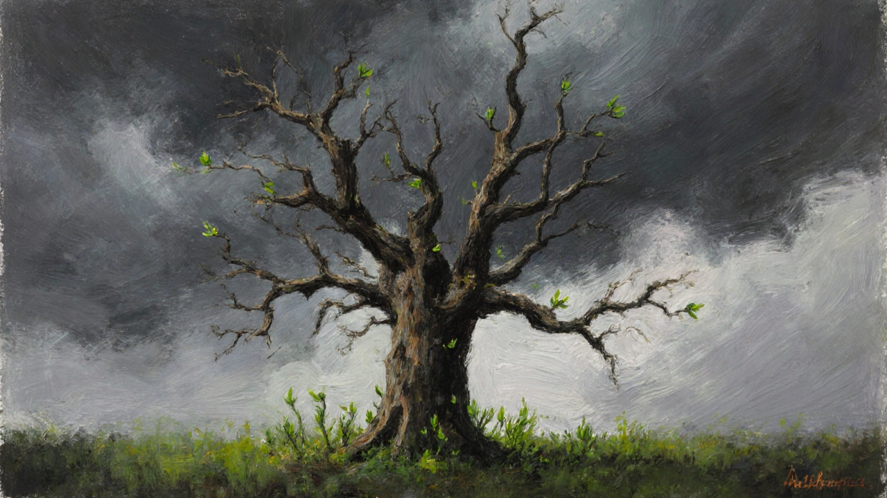 Мертвый верхний ствол дерева защищает крону от ветра, а новые побеги растут снизу.