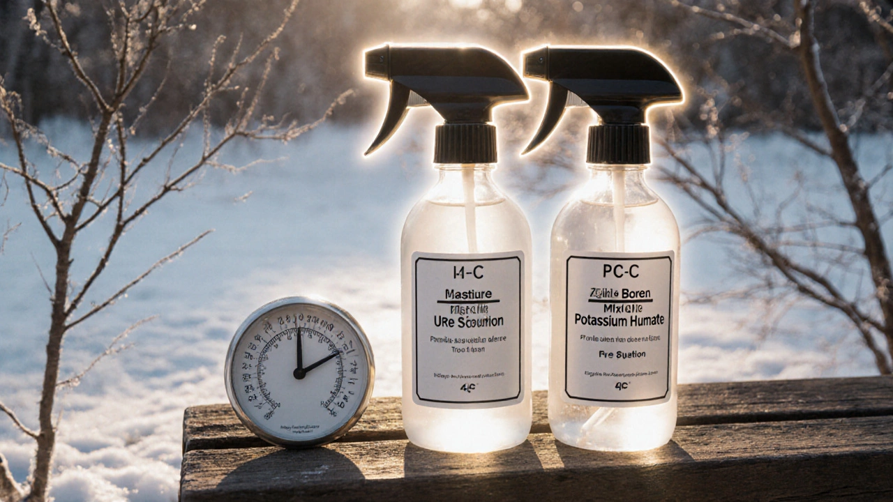 Три раствора для защиты от заморозков на деревянной поверхности: мочевина, цинк-бор, гумат калия.