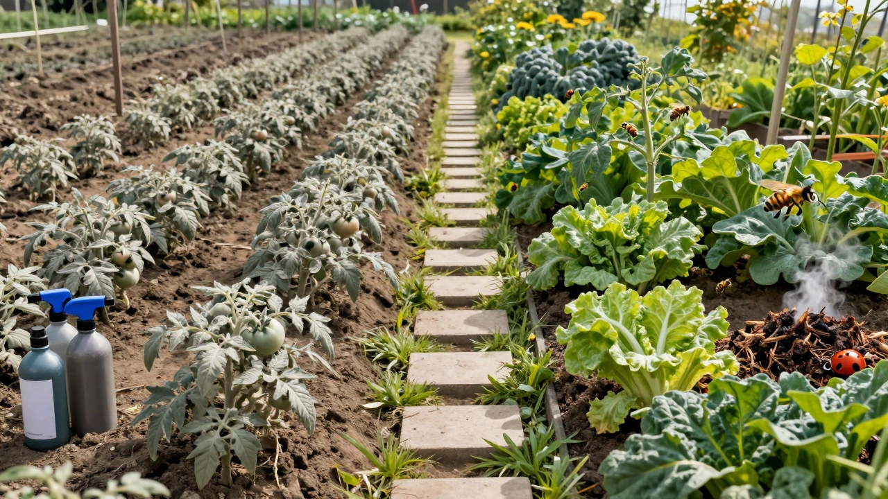 Сравнение: слева — мёртвый химический огород, справа — живой органический сад.