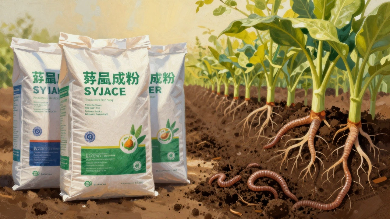 Химические удобрения слева, компост с червями справа в разделенной композиции