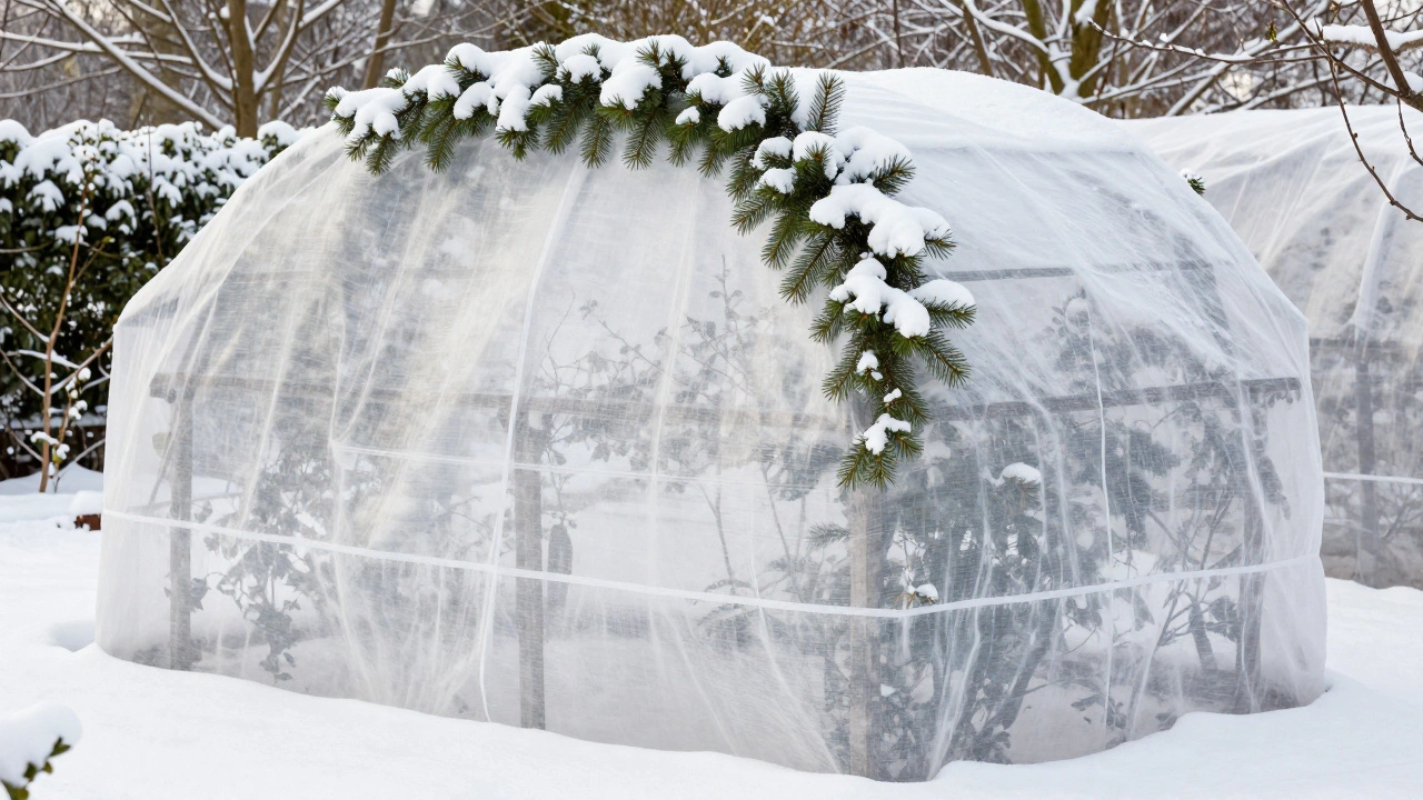 Роза укрыта агроволокном и лапником, правильное зимнее укрытие.