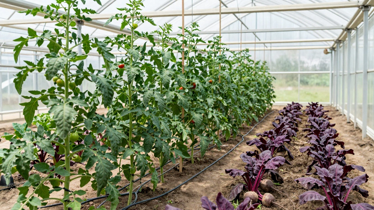 Правильное расположение томатов и свеклы в теплице с капельным поливом