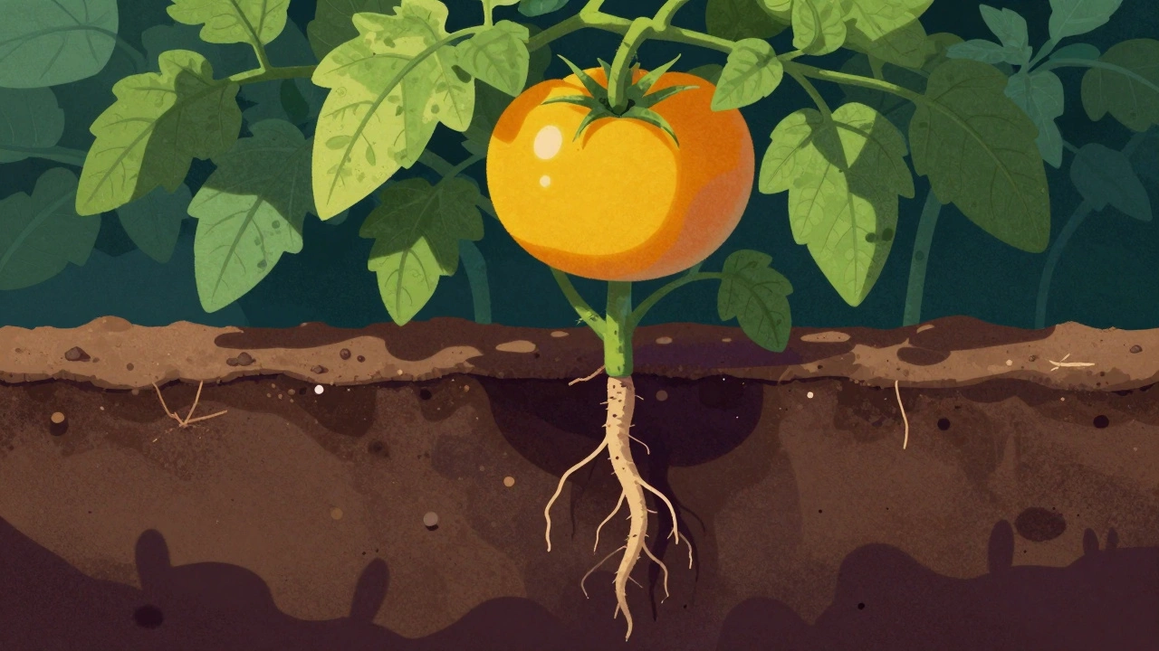 Схематичное изображение конкуренции корней томата и свеклы в почве