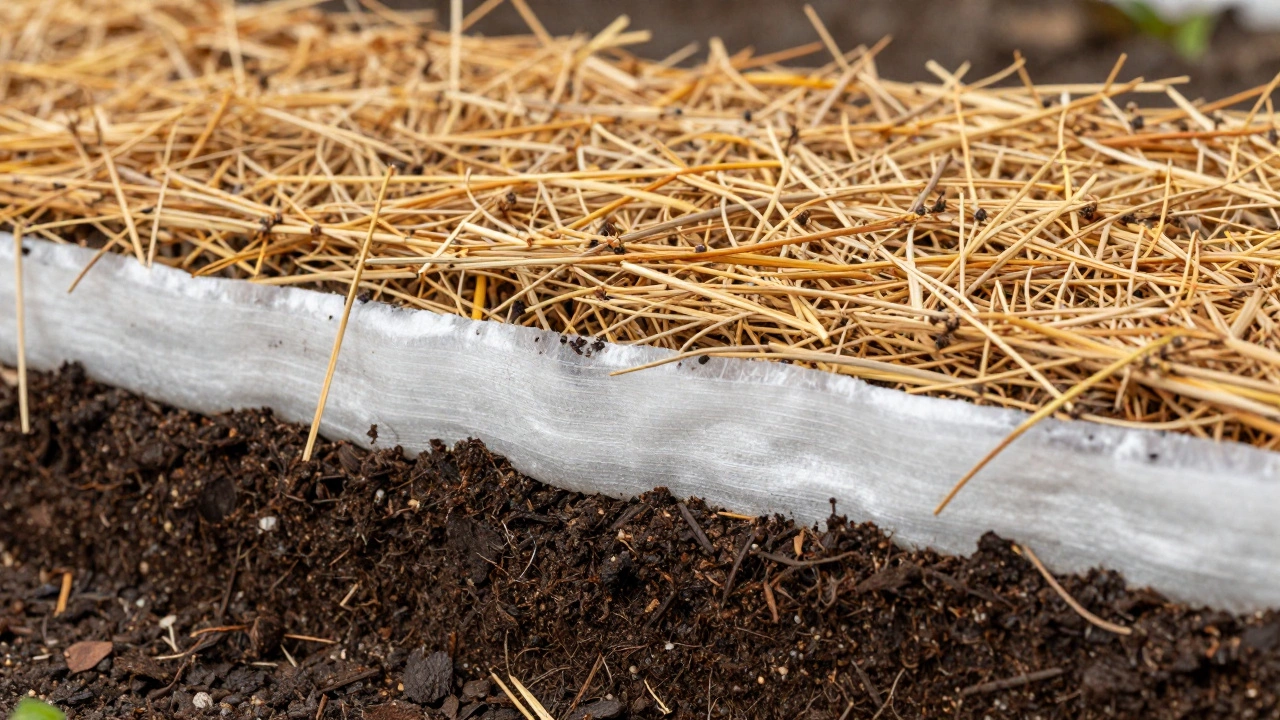 Слои зимнего укрытия: перегной, агроволокно, солома и лапник